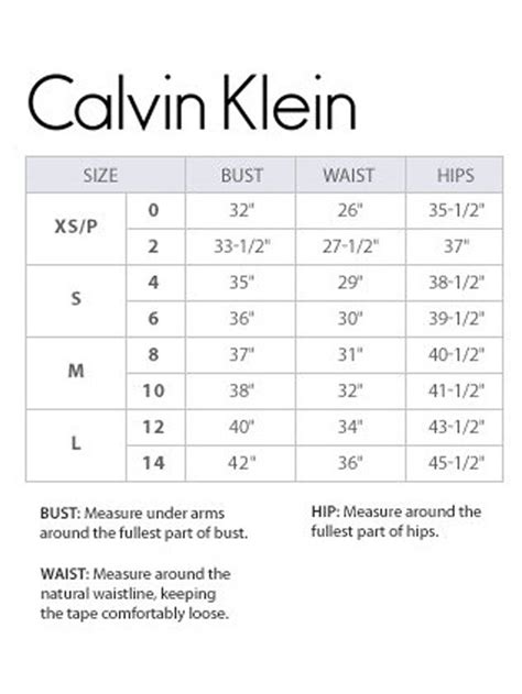 calvin klein petite size chart